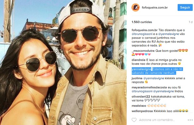 Yanna Lavigne comenta post e nega que tenha voltado com Gissoni (Foto: Reprodução) Yanna Lavigne comenta post e nega que tenha voltado com Gissoni (Foto: Reprodução)