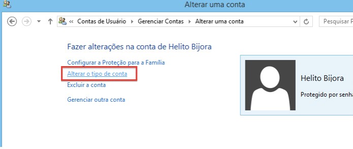 Vá na opção indicada para alterar o tipo de conta (Foto: Reprodução/Helito Bijora)