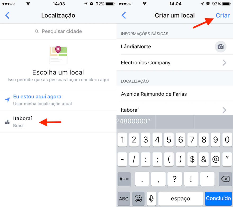 Opção para criar um novo local no Facebook (Foto: Reprodução/Marvin Costa)