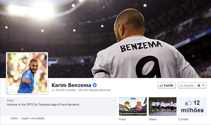 Karim Benzema doReal Madrid tem 11,976,612 de fãs no Facebook (Foto: Reprodução/Facebook)