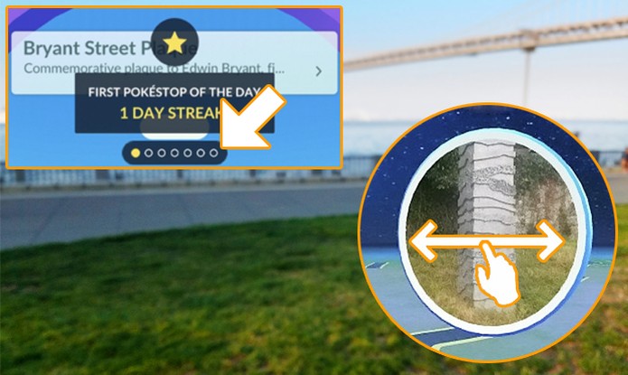 Acompanhe seu progresso de PokéStops em Pokémon Go nas bolinhas amarelas, mas lembre que é preciso girar o disco para registrar sua visita (Foto: Reprodução/Rafael Monteiro) Acompanhe seu progresso de PokéStops em Pokémon Go nas bolinhas amarelas, mas lembre que é preciso girar o disco para registrar sua visita (Foto: Reprodução/Rafael Monteiro)
