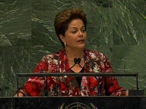A presidente Dilma Rousseff durante discurso na conferência da ONU (Foto: Reprodução)