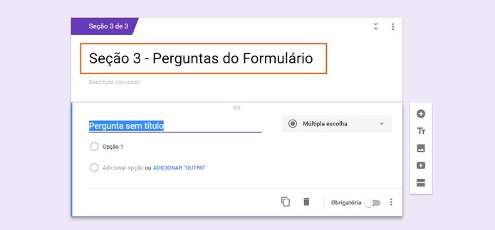 Inicie suas perguntas tradicionais do Formulário a partir da Seção 3 (Foto: Reprodução/Barbara Mannara)