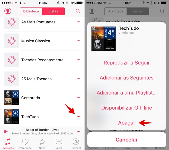 Apagando uma playlist (Foto: Reprodução/Helito Bijora) Apagando uma playlist (Foto: Reprodução/Helito Bijora)