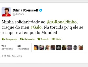 twitter Dilma recuperação Ronaldinho (Foto: Reprodução / Twitter)