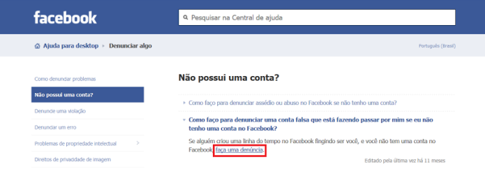 Denunciando uma conta falsa no Facebook (Foto: Reprodução/Lívia Dâmaso)