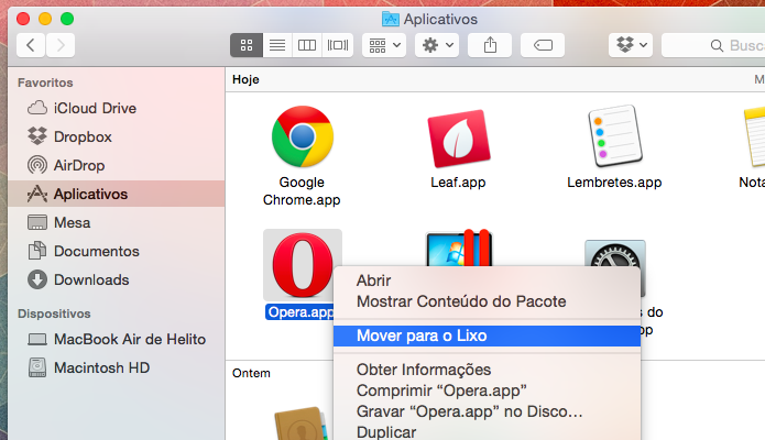 Apagando Opera do Mac OS X (Foto: Reprodução/Helito Bijora)