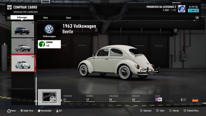 Até o famoso Fusca está presente em Forza 7 (Foto: Reprodução / Diego Borges) Até o famoso Fusca está presente em Forza 7 (Foto: Reprodução / Diego Borges)