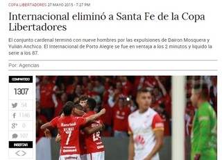 jornais colombianos santa fé imprensa colômbia inter (Foto: Reprodução)