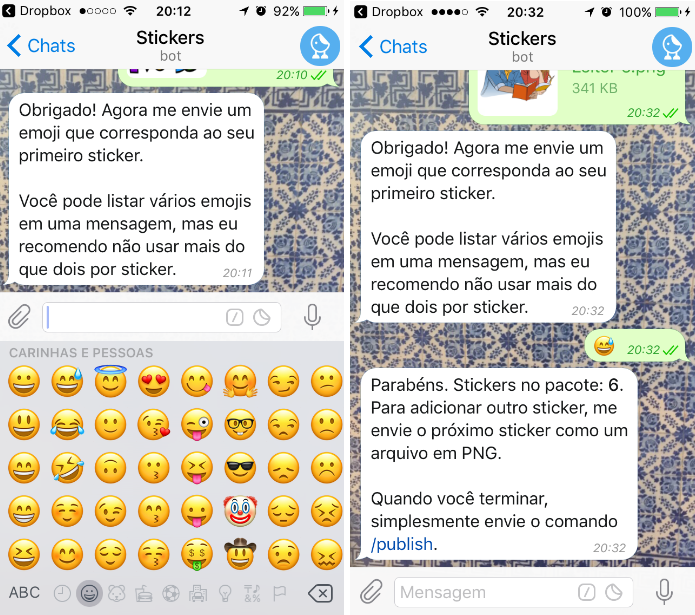 Responda ao bot do Telegram com um emoji para configurar o comando de ativação do sticker (Foto: Reprodução/Daniel Ribeiro)