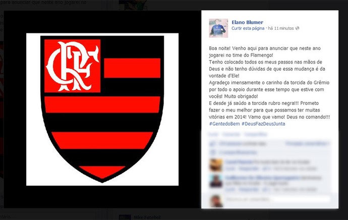 Elano anúncio Flamengo  (Foto: Reprodução / Facebook)
