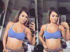 Aryane Steinkopf exibe barriga da gravidez e diz que não sabe o sexo