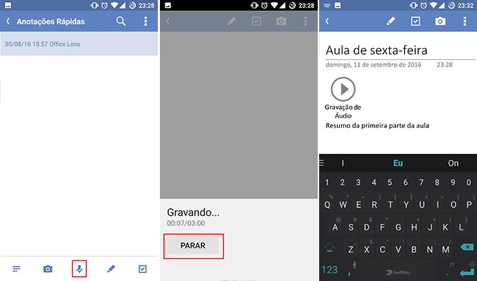 OneNote pode criar nova página com anotação de voz do usuário (Foto: Reprodução/Elson de Souza)