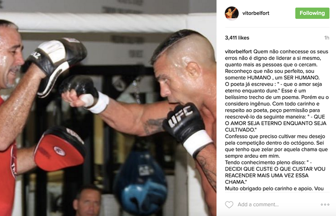 Vitor Belfort; aposentadoria; instagram (Foto: Reprodução/ Instagram)