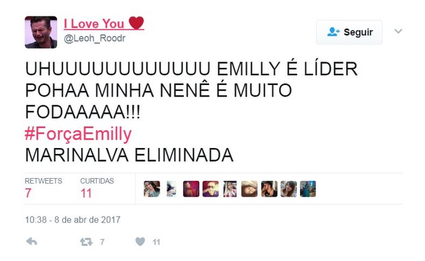 Emilly vence prova de resistência e fãs comemoram (Foto: Reprodução/Twitter)