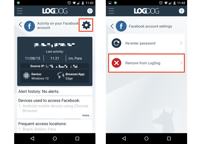 Toque na engrenagem para excluir uma conta do app (Foto: Reprodução/Paulo Alves)