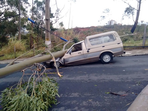 Motorista fica ferida após carro ser atingido por árvore em Lavras (Foto: Corpo de Bombeiros)