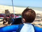 Adriana Sant'Anna mostra filho curtindo piscina na praia