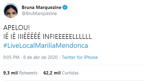 Bruna Marquezine curte live (Foto: Reprodução/Twitter) Bruna Marquezine curte live (Foto: Reprodução/Twitter)