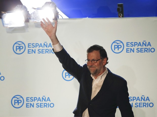 Mariano Rajoy, candidato pelo PP, comemora resultado em Madri.  (Foto: Marcelo del Pozo/Reuters)