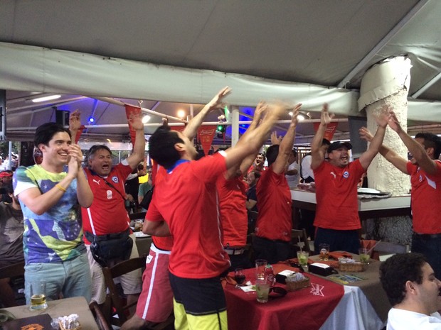 Chilenos acompanham jogo em Copacabana (Foto: Káthia Mello/G1) Chilenos acompanham jogo em Copacabana (Foto: Káthia Mello/G1)