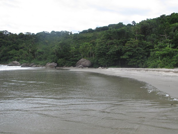 Praia Preta é rodeada por morros com vegetação da Mata Atlântica (Foto: Anna Gabriela Ribeiro/G1)