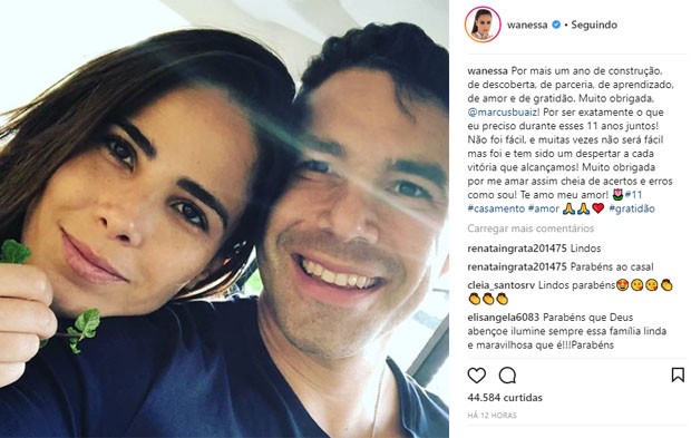 Wanessa se declara a Marcus Buaiz nos 11 anos juntos (Foto: Reprodução/Instagram) Wanessa se declara a Marcus Buaiz nos 11 anos juntos (Foto: Reprodução/Instagram)