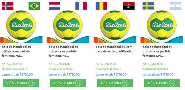 Bolas utilizadas na Olimpíada estão à venda no leilão. (Foto: Reprodução) Bolas utilizadas na Olimpíada estão à venda no leilão. (Foto: Reprodução)