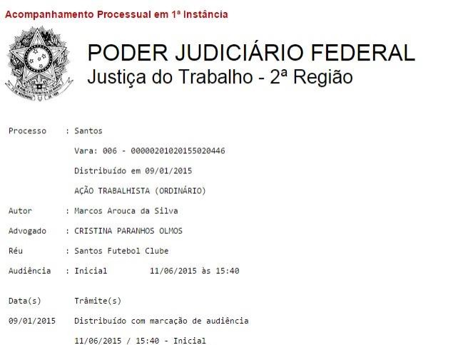 Ação judicial de Arouca contra o Santos (Foto: reprodução)