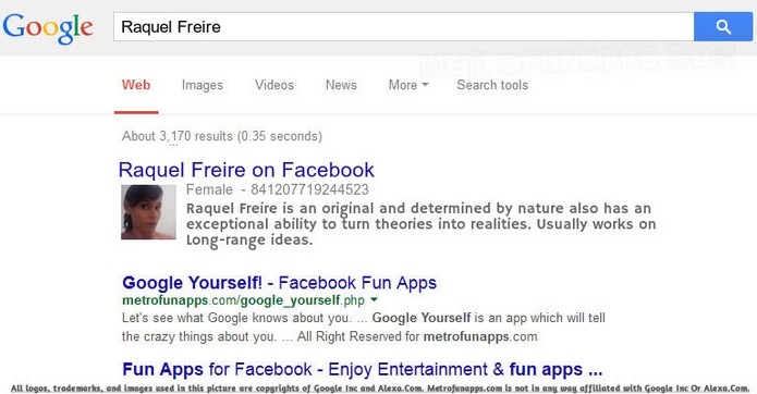Google Yourself! simula busca do nome do usuário com base nos dados do Facebook (Foto: Reprodução/Raquel Freire)