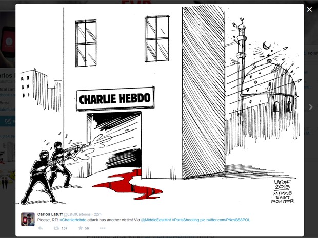 Cartunista Carlos Latuff publicou tirinha sobre o ataque em Paris (Foto: Reprodução/Twitter)