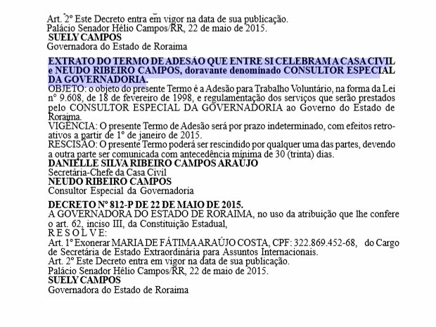 Neudo Campos foi nomeado para a função na sexta-feira (22), conforme o Diário Oficial do Estado (Foto: Reprodução/Diário Oficial do Estado)