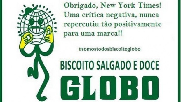Post dos Biscoitos Globo agradecendo a crítica negativa do New York Times: "sem gosto" (Foto: Reprodução/Facebook)