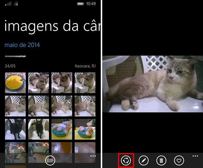 Windows Phone traz botão para compartilhar fotos ou vídeos nas redes sociais de maneira rápida (Foto: Reprodução/Elson de Souza)