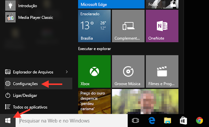 Acessando as configurações do Windows 10 (Foto: Reprodução/Marvin Costa)