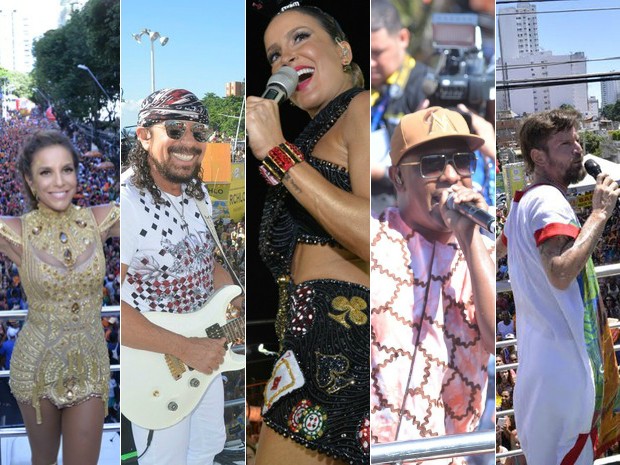 Astros da música baiana desfilam nesta segunda-feira de carnaval (Foto: Arte G1)