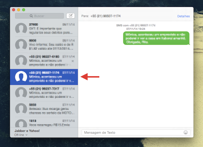 Selecionando uma conversa para que ela seja aberta em uma janela exclusiva no Mensagens do Yosemite (Foto: Reprodução/Marvin Costa)