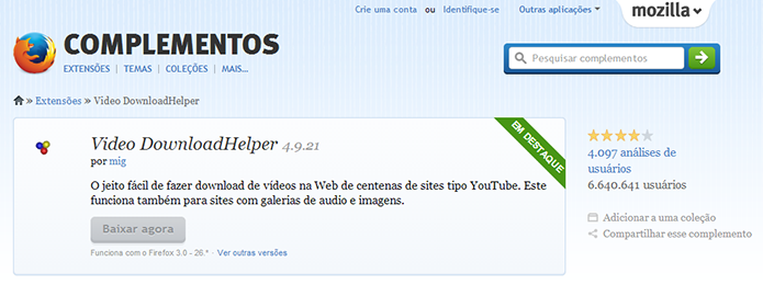 Complemento para Firefox facilita o download de vídeos em FLV (Foto: Reprodução/Mozilla)