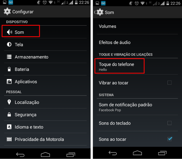 Interface de configuração do Moto G (Foto: Reprodução/ Marcela Vaz)