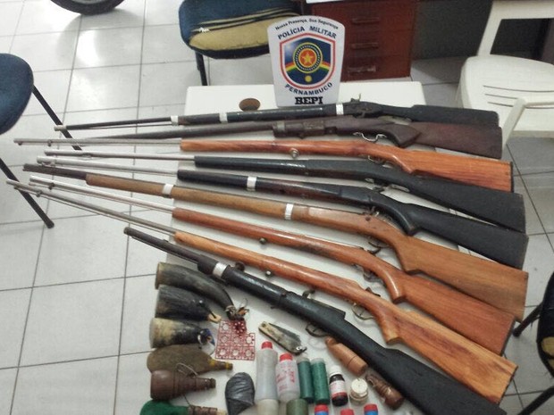Nove armas apreendidas foram encaminhadas para a Delegacia de Polícia Civil de Altinho (Foto: Divulgação/Bepi)