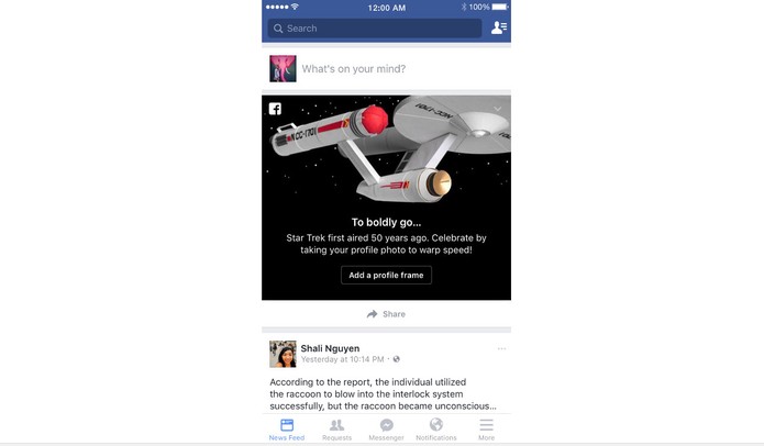 Usuário também pode trocar a foto do Facebook em homenagem a Star Trek (Foto: Divulgação/Medium)