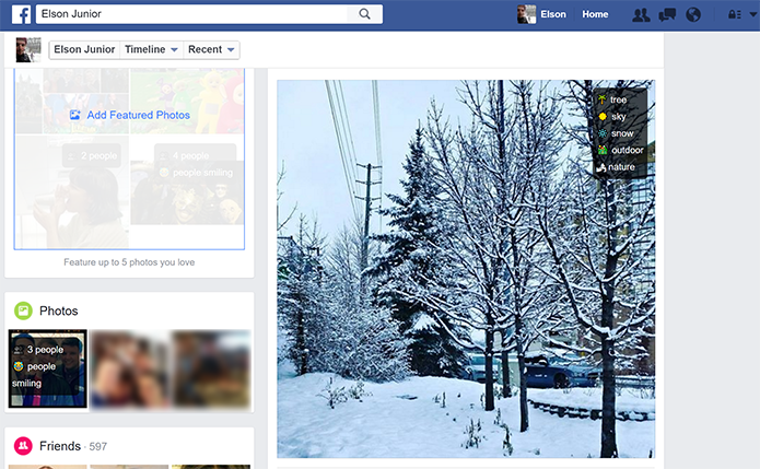 Facebook tem reconhecimento de imagens que pode identificar desde pessoas sorrindo a objetos (Foto: Reprodução/Elson de Souza)