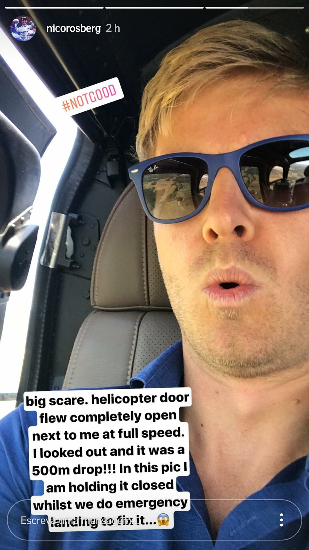 Nico Rosberg passa sufoco em passeio de helicóptero (Foto: Reprodução)