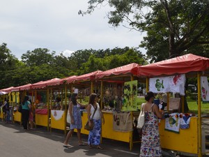Produtos estão expostos ao lado do Teatro das Bacabeiras, em Macapá (Foto: Dyepeson Martins/G1)