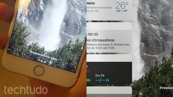Ao deslizar com o dedo da esquerda para a direita, iPhone com iOS traz widgets de aplicativos (Foto: Thássius Veloso/TechTudo) Ao deslizar com o dedo da esquerda para a direita, iPhone com iOS traz widgets de aplicativos (Foto: Thássius Veloso/TechTudo)