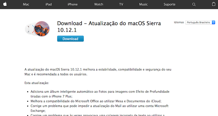 Baixe a atualização necessária no site da Apple (Foto: Reprodução/Helito Bijora)