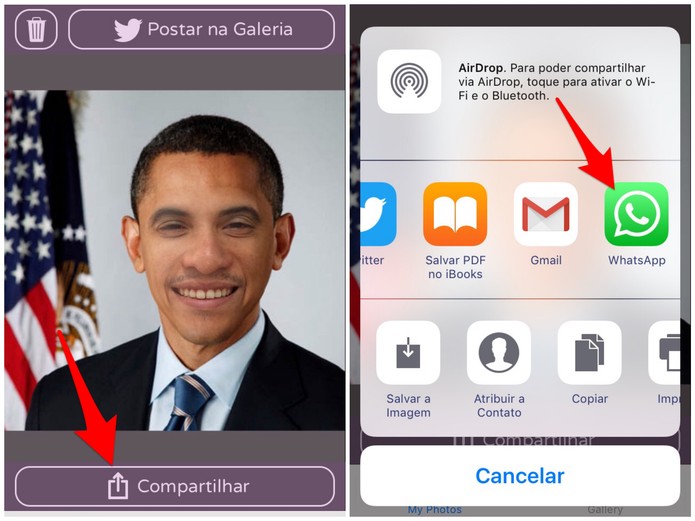 Escolha a opção de compartilhar a foto do Face Swap Live pelo WhatsApp (Foto: Reprodução/Lucas Mendes)