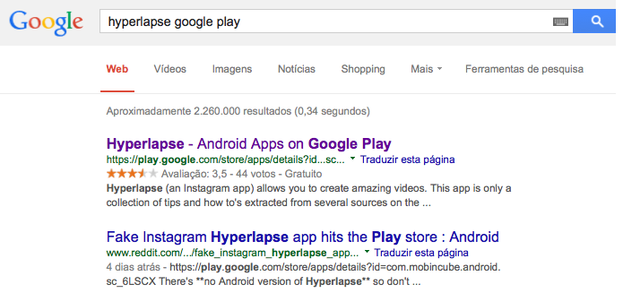 App falso aparecia no Google (Foto: Reprodução/Melissa Cossetti)