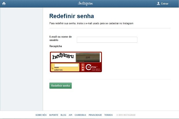 Redefinindo a senha do Instagram no desktop (Foto: Reprodução/Isabela Giantomaso) Redefinindo a senha do Instagram no desktop (Foto: Reprodução/Isabela Giantomaso)