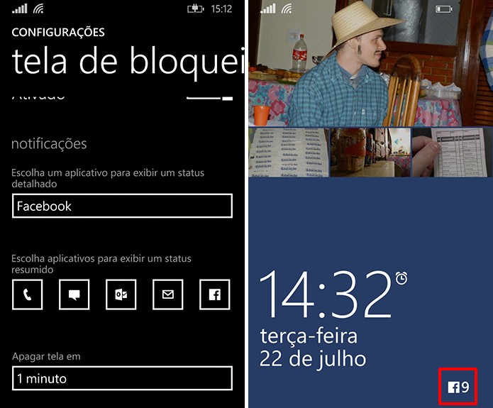Windows Phone exibe número de notificações do Facebook na tela de bloqueio do telefone (Foto: Reprodução/Elson de Souza)